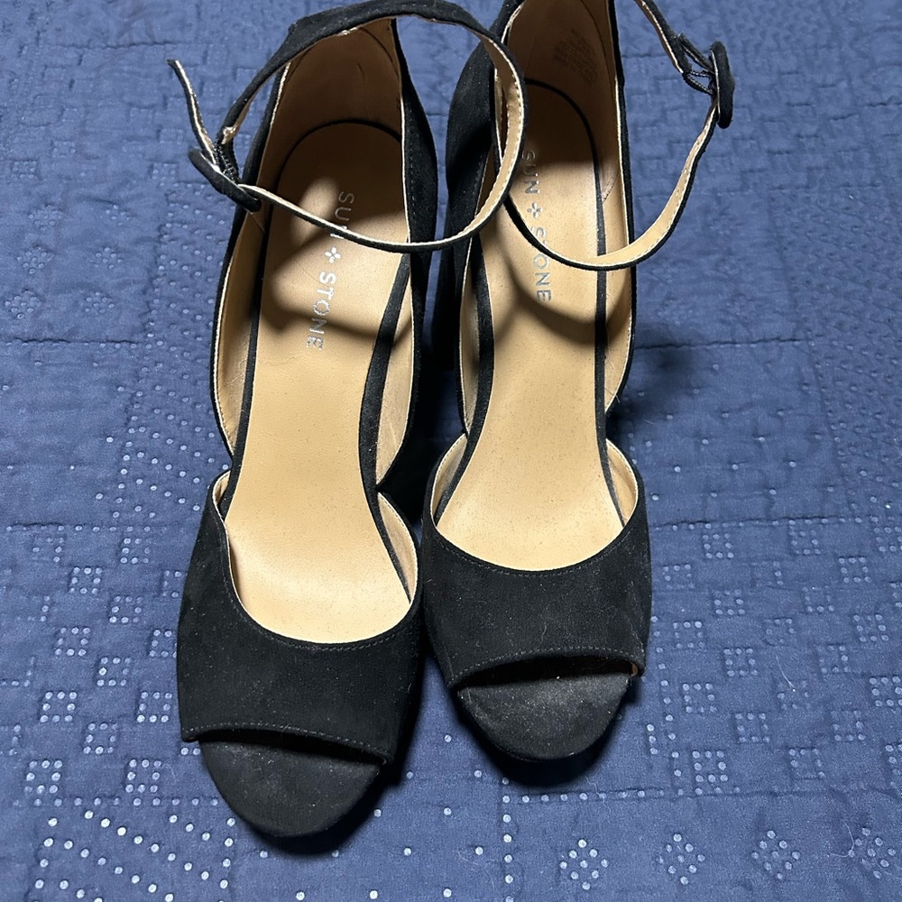 Sun + Stone Black Open-Toe Heels